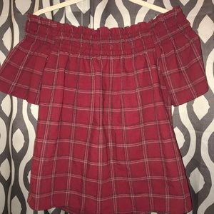 Off the shoulder red striped blouse ❤️